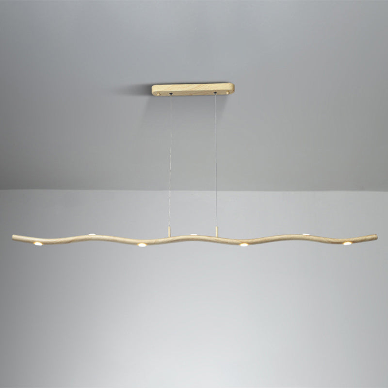 Sleek Led Metallic Ceiling Chandelier - Gold/Wood Waving Line Suspension Light In Warm/White