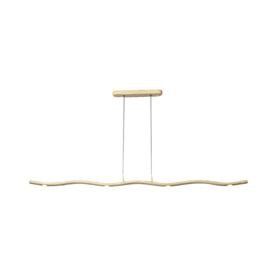 Sleek Led Metallic Ceiling Chandelier - Gold/Wood Waving Line Suspension Light In Warm/White