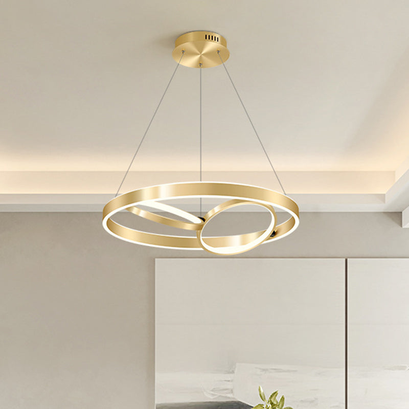 Modern Gold 3-Ring Led Chandelier Light For Dining Room Ceiling - Simplicity Design With Warm/White