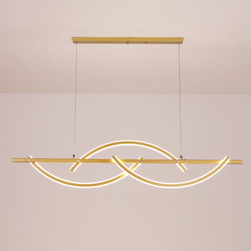 Minimalistic Metal Led Restaurant Chandelier In Black/Gold With 3-Arched Lines Warm/White Light