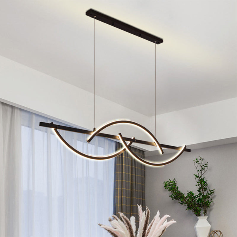 Minimalistic Metal Led Restaurant Chandelier In Black/Gold With 3-Arched Lines Warm/White Light