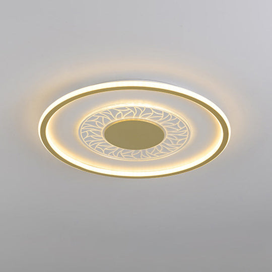 Gold Led Metal Flush Ceiling Lamp - 16/19.5 Simple Design Square/Round Fixture