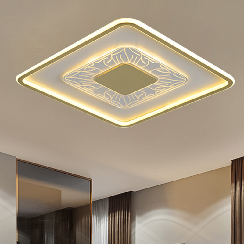 Gold LED Metal Flush Ceiling Lamp - 16"/19.5" Simple Design, Square/Round Fixture