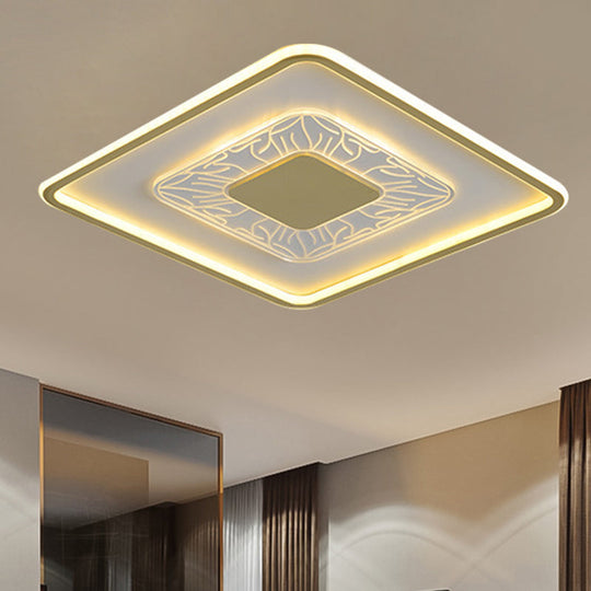 Gold LED Metal Flush Ceiling Lamp - 16"/19.5" Simple Design, Square/Round Fixture