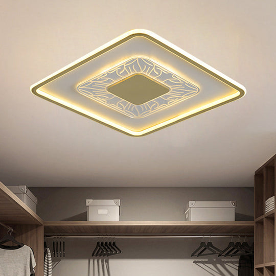 Gold LED Metal Flush Ceiling Lamp - 16"/19.5" Simple Design, Square/Round Fixture