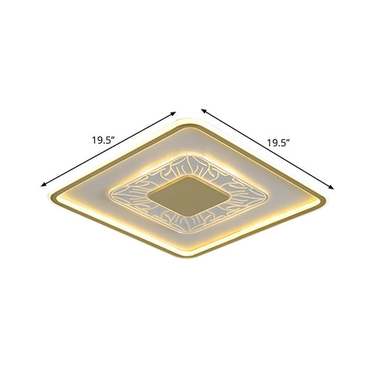 Gold LED Metal Flush Ceiling Lamp - 16"/19.5" Simple Design, Square/Round Fixture