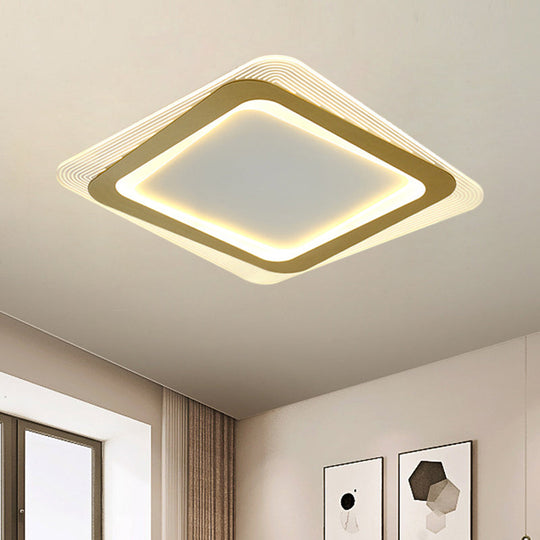 Modern LED Gold Flush Mount Lamp, Metallic Square/Round Shape Options, 16"/19.5" Wide