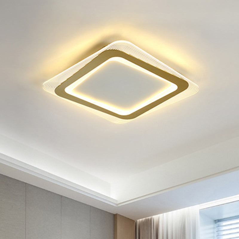 Modern LED Gold Flush Mount Lamp, Metallic Square/Round Shape Options, 16"/19.5" Wide