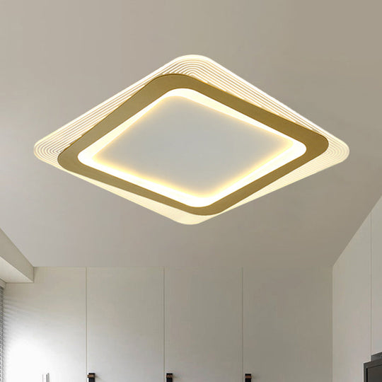 Modern LED Gold Flush Mount Lamp, Metallic Square/Round Shape Options, 16"/19.5" Wide