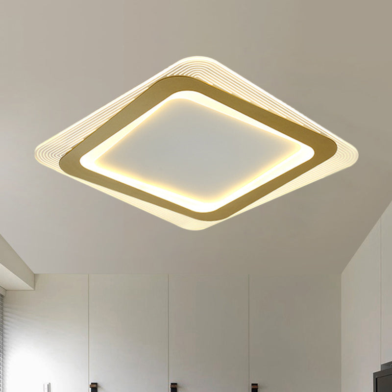 Modern Led Gold Flush Mount Lamp Metallic Square/Round Shape Options 16/19.5 Wide