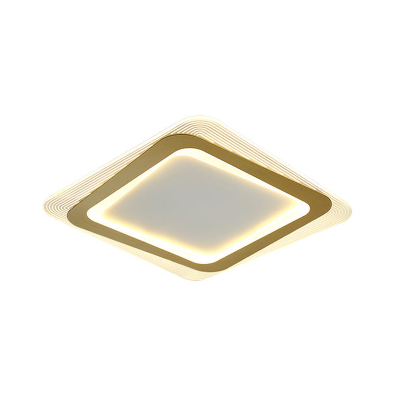 Modern LED Gold Flush Mount Lamp, Metallic Square/Round Shape Options, 16"/19.5" Wide