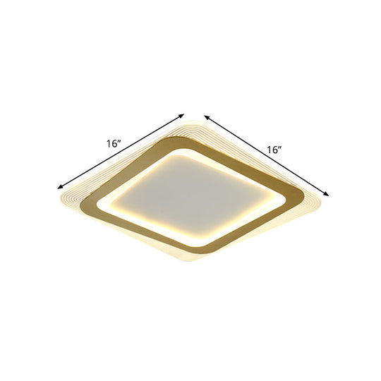 Modern LED Gold Flush Mount Lamp, Metallic Square/Round Shape Options, 16"/19.5" Wide