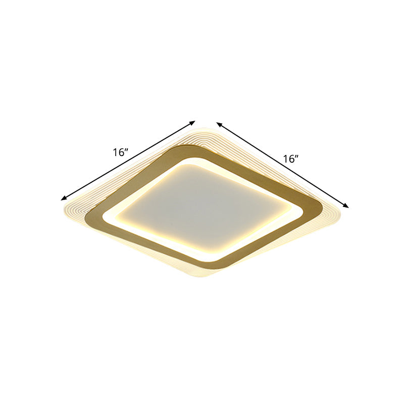 Modern Led Gold Flush Mount Lamp Metallic Square/Round Shape Options 16/19.5 Wide