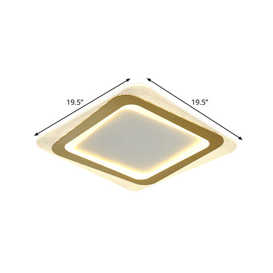 Modern LED Gold Flush Mount Lamp, Metallic Square/Round Shape Options, 16"/19.5" Wide