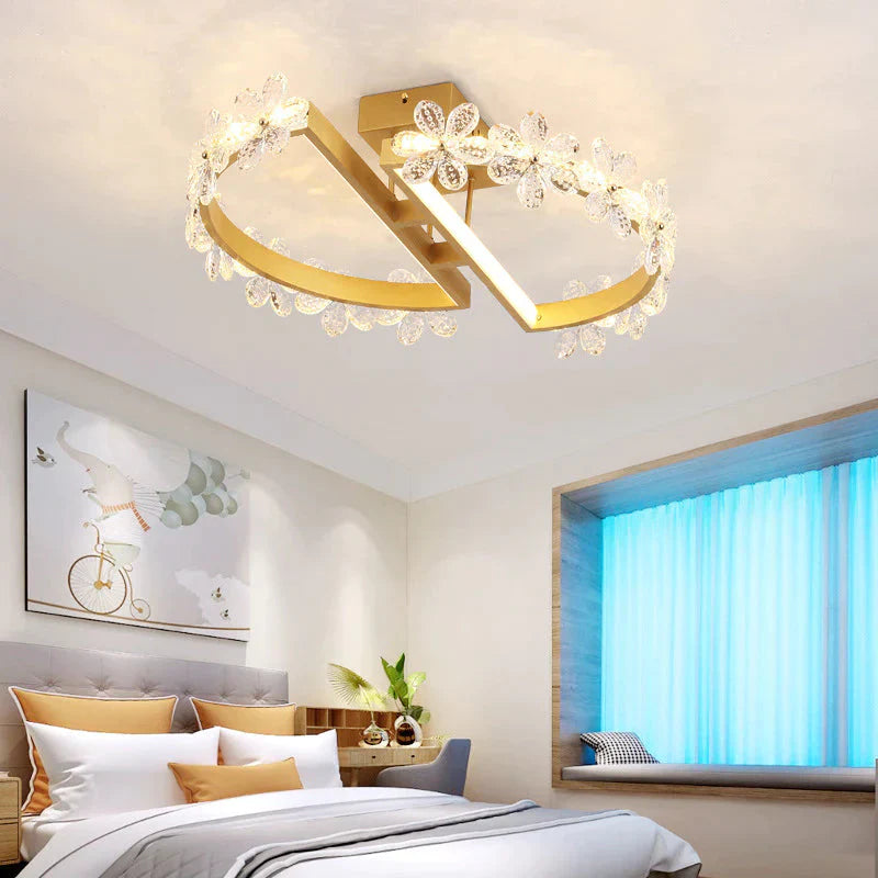 Nordic Bedroom Crystal Flower Ceiling Lamp