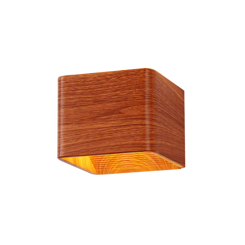 Modern Wooden Cube Wall Sconce Light - 1-Light Living Room Up & Down Fixture In Warm/White