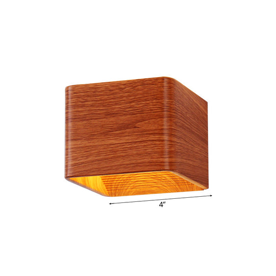 Modern Wooden Cube Wall Sconce Light - 1-Light Living Room Up & Down Fixture In Warm/White