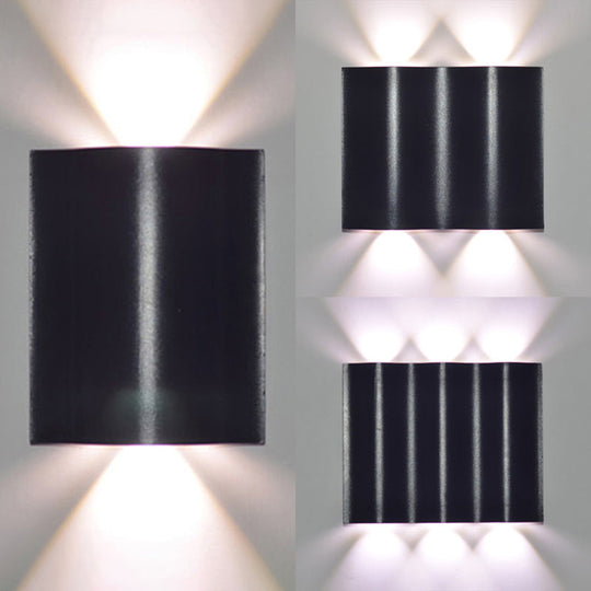 Modern 1/2/3-Light Black Porch Wall Sconce With Wavy Metal Shade And Warm/White Lighting