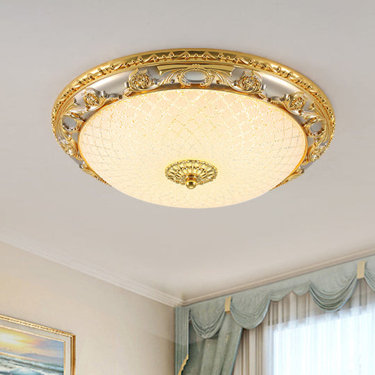 Traditional Veined Glass Gold Bowl-Shaped LED Flushmount Ceiling Light - 12.5"/15"/19" Wide for Bedroom