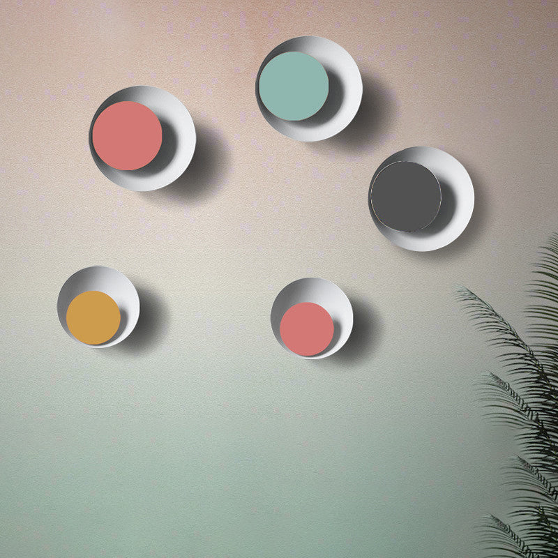 Macaron Led Circle Sconce Light In Black/Grey/Pink - Wall Mount Fixture (10/13 Dia)