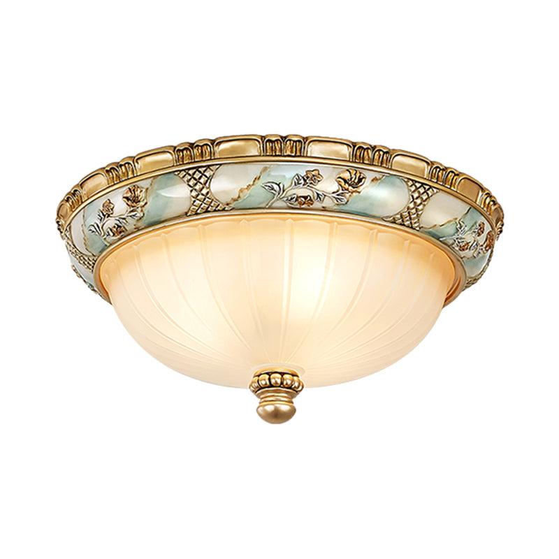 Amber Glass Flush Mount Ceiling Lamp - Traditional Dome Shade 3 Heads 15/19 Width Gold Finish Ideal