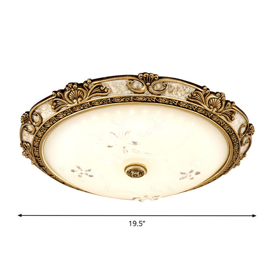 Country-Style Veined Glass Dome Flush Mount Lamp - LED Parlour Ceiling Flush Fixture in Brass with Warm/White Light, Available in 13"/16"/19.5" Widths