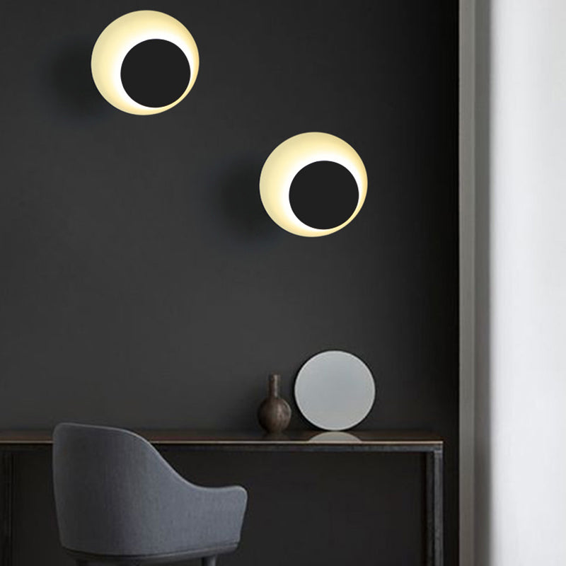 Macaron Led Circle Sconce Light In Black/Grey/Pink - Wall Mount Fixture (10/13 Dia)