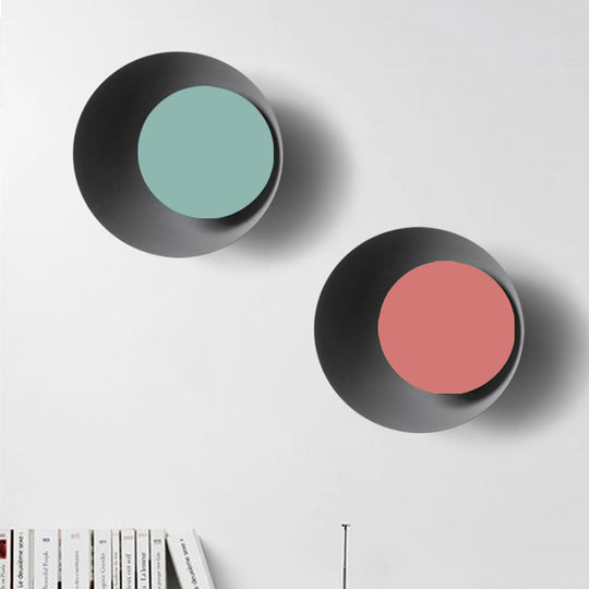 Macaron Led Circle Sconce Light In Black/Grey/Pink - Wall Mount Fixture (10/13 Dia)