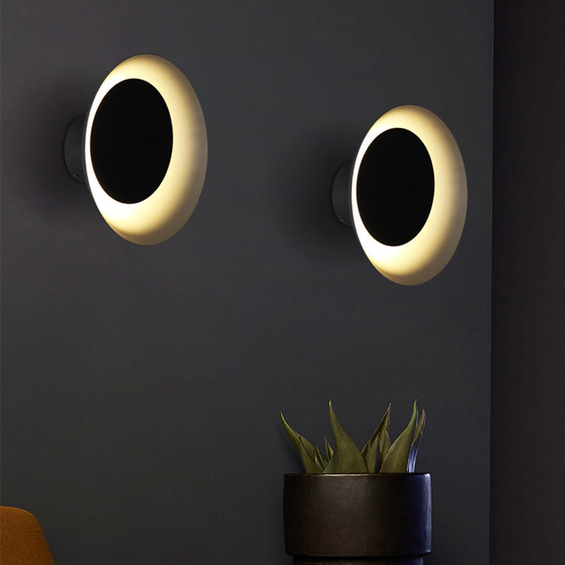 Macaron Led Circle Sconce Light In Black/Grey/Pink - Wall Mount Fixture (10/13 Dia) Black / 10 Grey