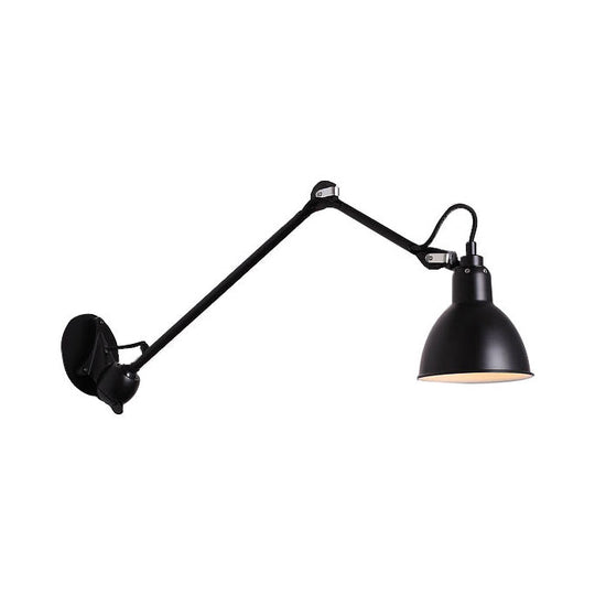 Modern Black/Gray Domed Wall Sconce Light With Adjustable Metallic Arm - 1 Head 23.5+8/16+8 Length