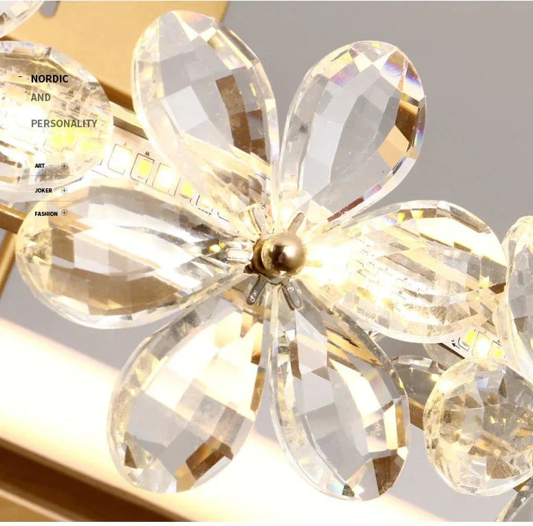 Nordic Bedroom Crystal Flower Ceiling Lamp