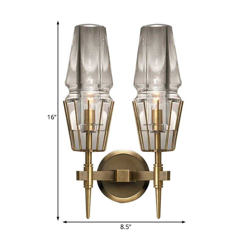 Modern Clear Glass Wall Sconce Tapered Design Gold Finish 1/2 Mount Lights