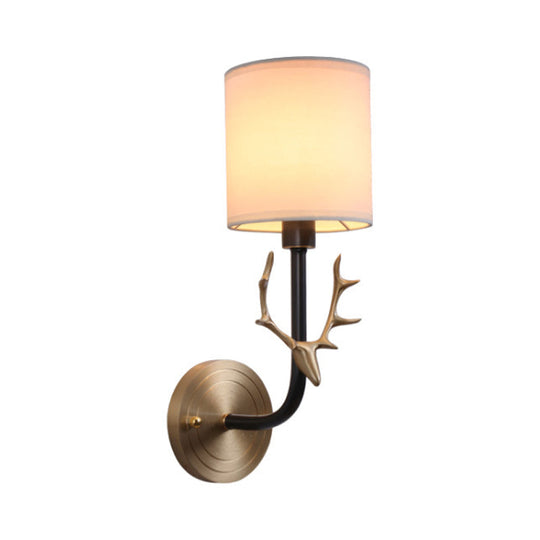 Modern 1/2 Lights Wall Sconce With Fabric Shade - Black/Gold Cylinder Mount Fixture Featuring Metal