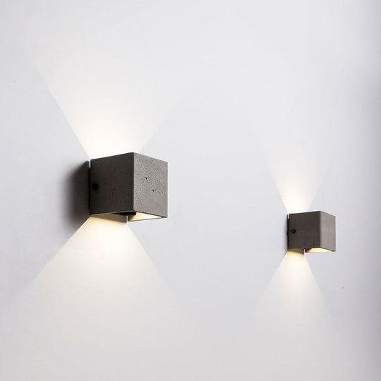 Nordic Style Cement Wall Sconce - 4/8 Wide Cube Light In 1 Grey