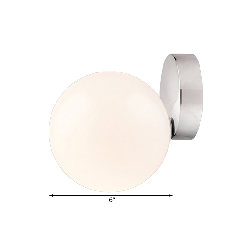 6/8 Round Ball Wall Sconce Modern Style Milk Glass Living Room Light Mounted Lamp With Silver Finish