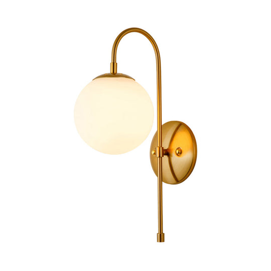 Modern Golden Gooseneck Wall Sconce With Frosted Glass Ball Shade For Bedroom