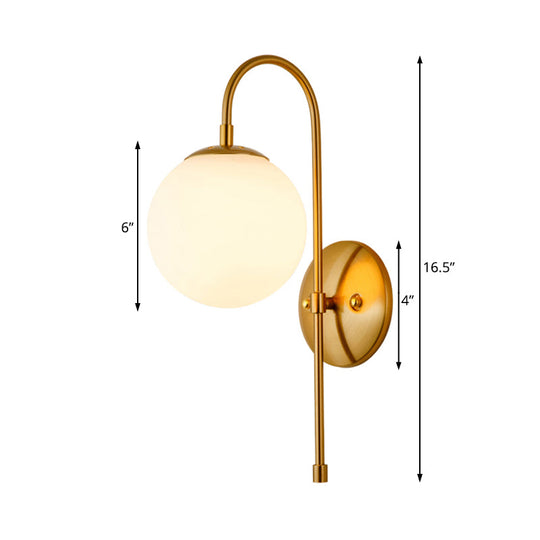 Modern Golden Gooseneck Wall Sconce With Frosted Glass Ball Shade For Bedroom