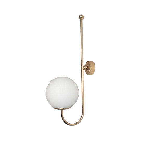 Modern Golden Gooseneck Wall Sconce With Frosted Glass Ball Shade For Bedroom