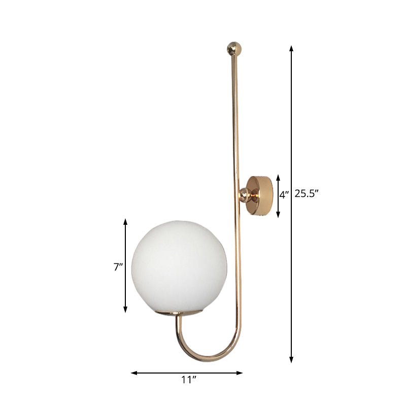 Modern Golden Gooseneck Wall Sconce With Frosted Glass Ball Shade For Bedroom