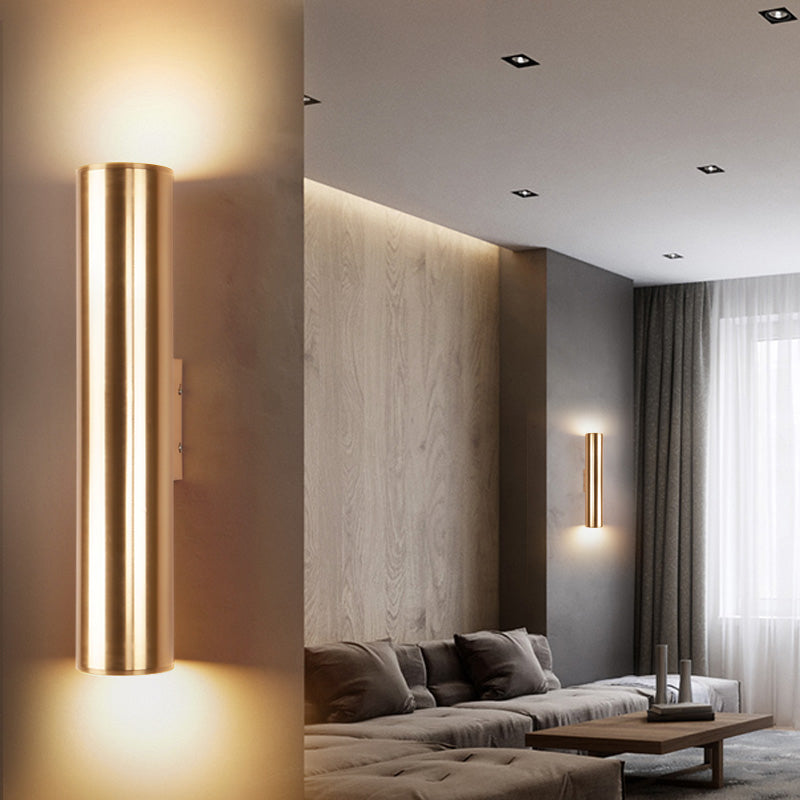 Gold Cylinder Wall Sconce Fixture Modern Style 2/3 Width Led Metal Lamp In For Corridor