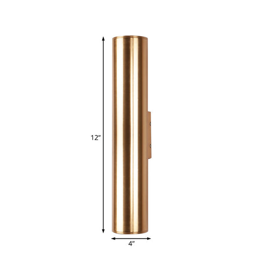 Gold Cylinder Wall Sconce Fixture Modern Style 2/3 Width Led Metal Lamp In For Corridor