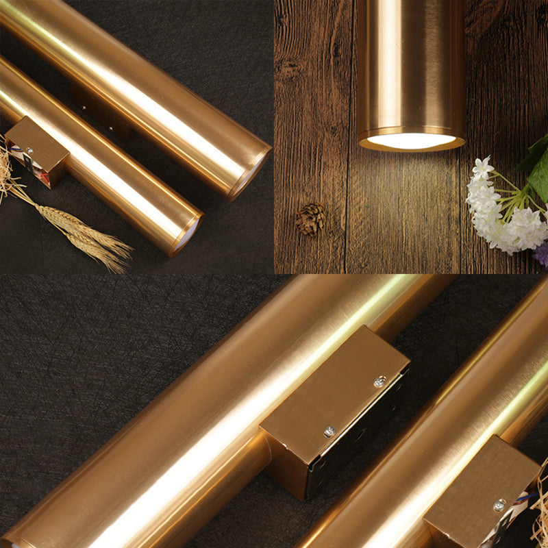 Gold Cylinder Wall Sconce Fixture Modern Style 2/3 Width Led Metal Lamp In For Corridor