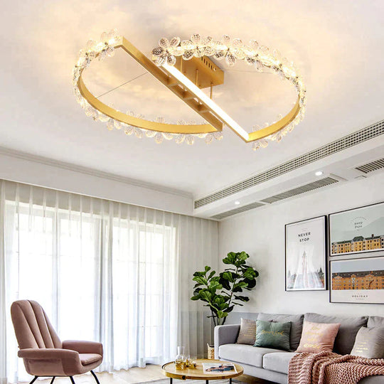 Nordic Bedroom Crystal Flower Ceiling Lamp