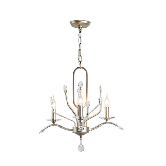 Traditional Crystal Chandelier - Curved Arms 3-Light Silver Ceiling Lamp