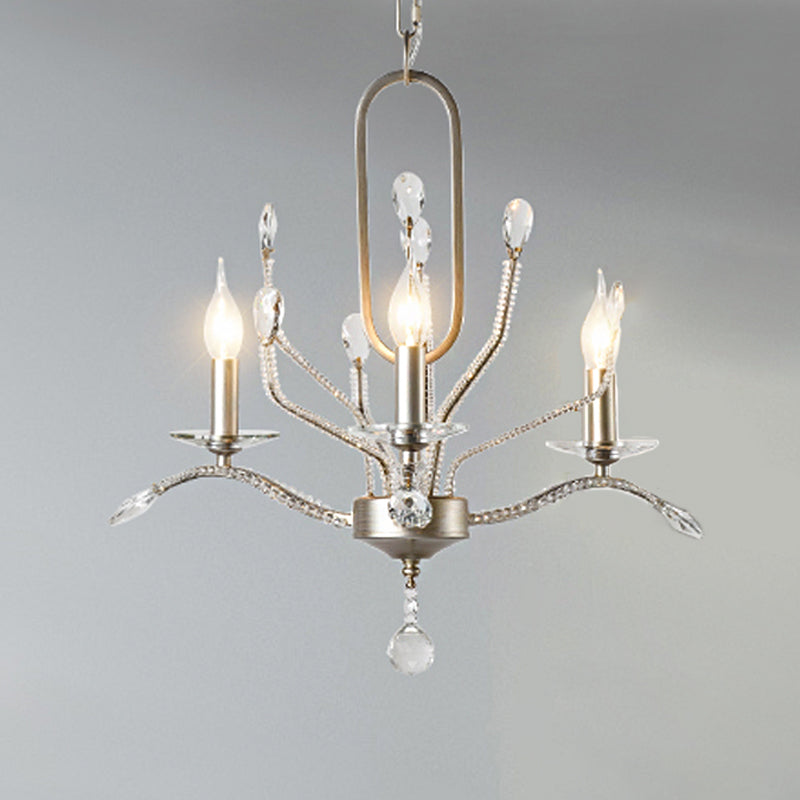 Traditional Crystal Chandelier - Curved Arms 3-Light Silver Ceiling Lamp