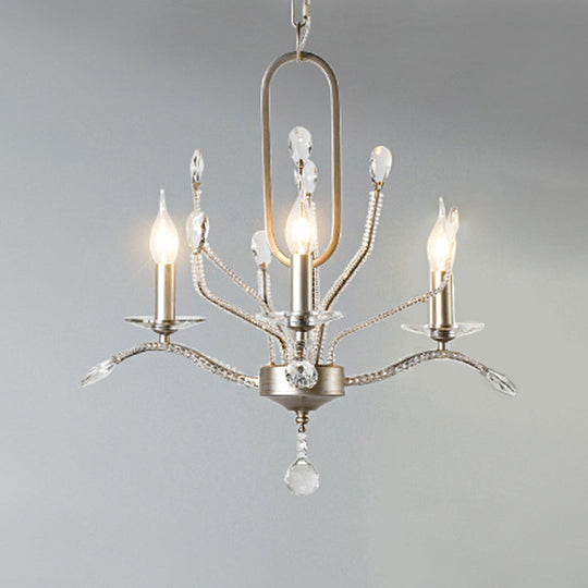 Traditional Crystal Chandelier - Curved Arms 3-Light Silver Ceiling Lamp