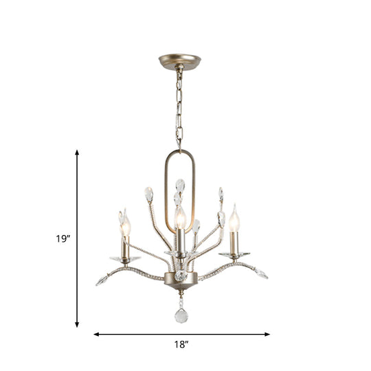 Traditional Crystal Chandelier - Curved Arms 3-Light Silver Ceiling Lamp