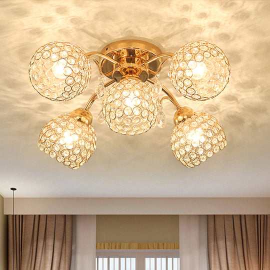 Stunning 5-Head Crystal Semi Flush Mount Ceiling Light for Traditional Bedrooms