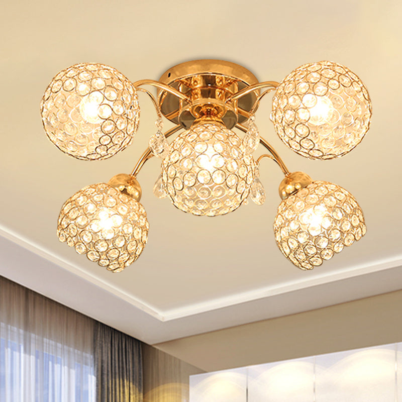 Stunning 5-Head Crystal Semi Flush Mount Ceiling Light for Traditional Bedrooms