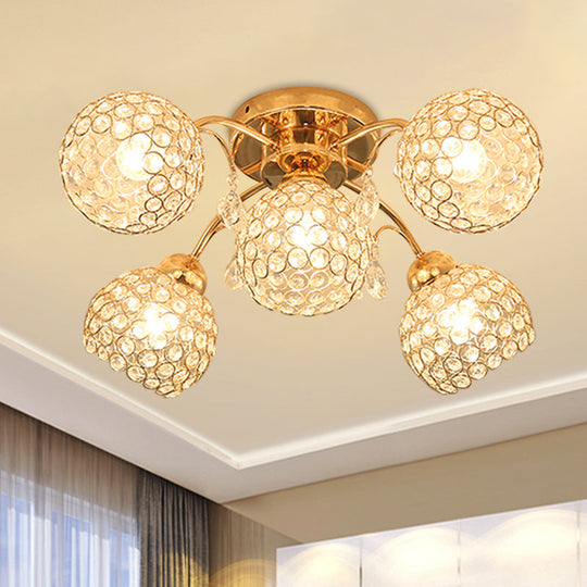 Stunning 5-Head Crystal Semi Flush Mount Ceiling Light For Traditional Bedrooms